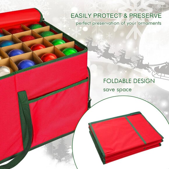 Christmas Ornament Storage Box -Up to 160 Holiday Ornaments with Adjustable Divi - Picture 4 of 7